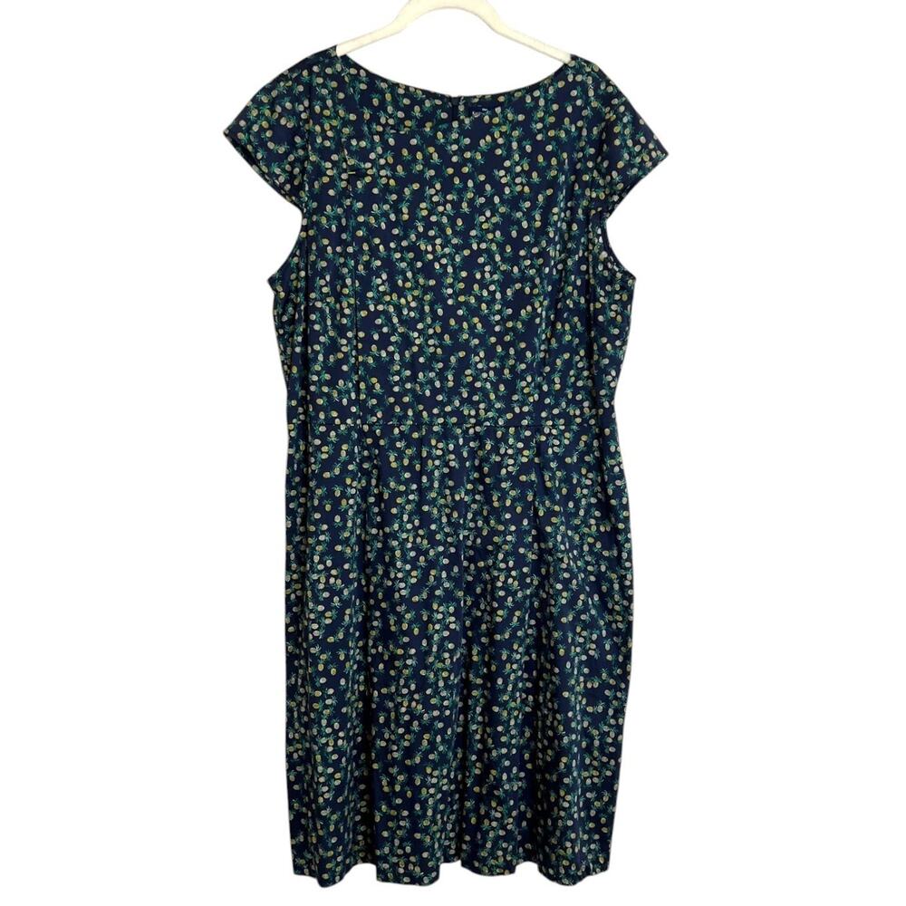 The Savile Row Company Pineapple Print Dress US 16 Navy Teal Cotton Stretch